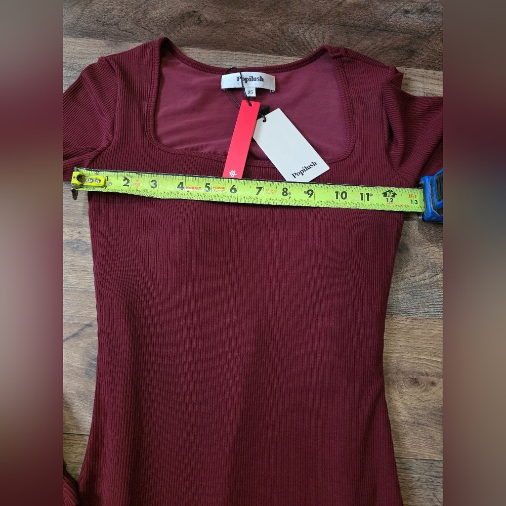 Popilush Women's Dark Red Long Sleeve Shapewear Tummy Control Maxi Dress Size XS - Picture 6 of 10